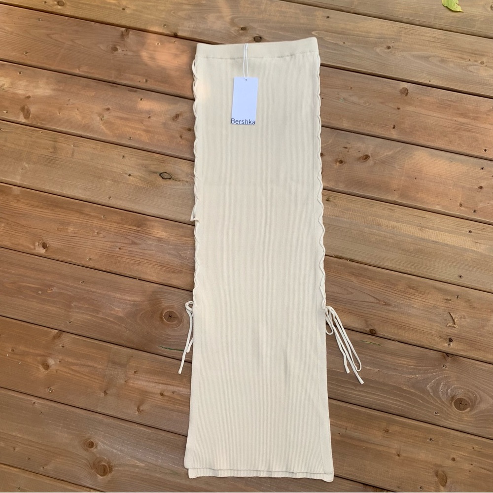 Bershka Cream Ribbed Pencil Maxi Skirt